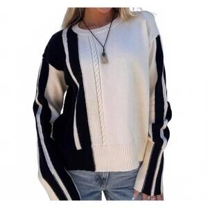 NEW ONE & ONLY talia color block sweater in white/black